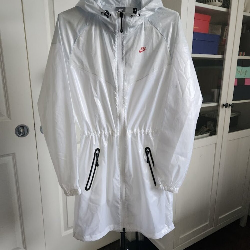 Nike White Hooded Windbreaker Shell Jacket Small